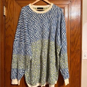 Spirit Jersey Blue & Lime Animal-Print Knit Sweater